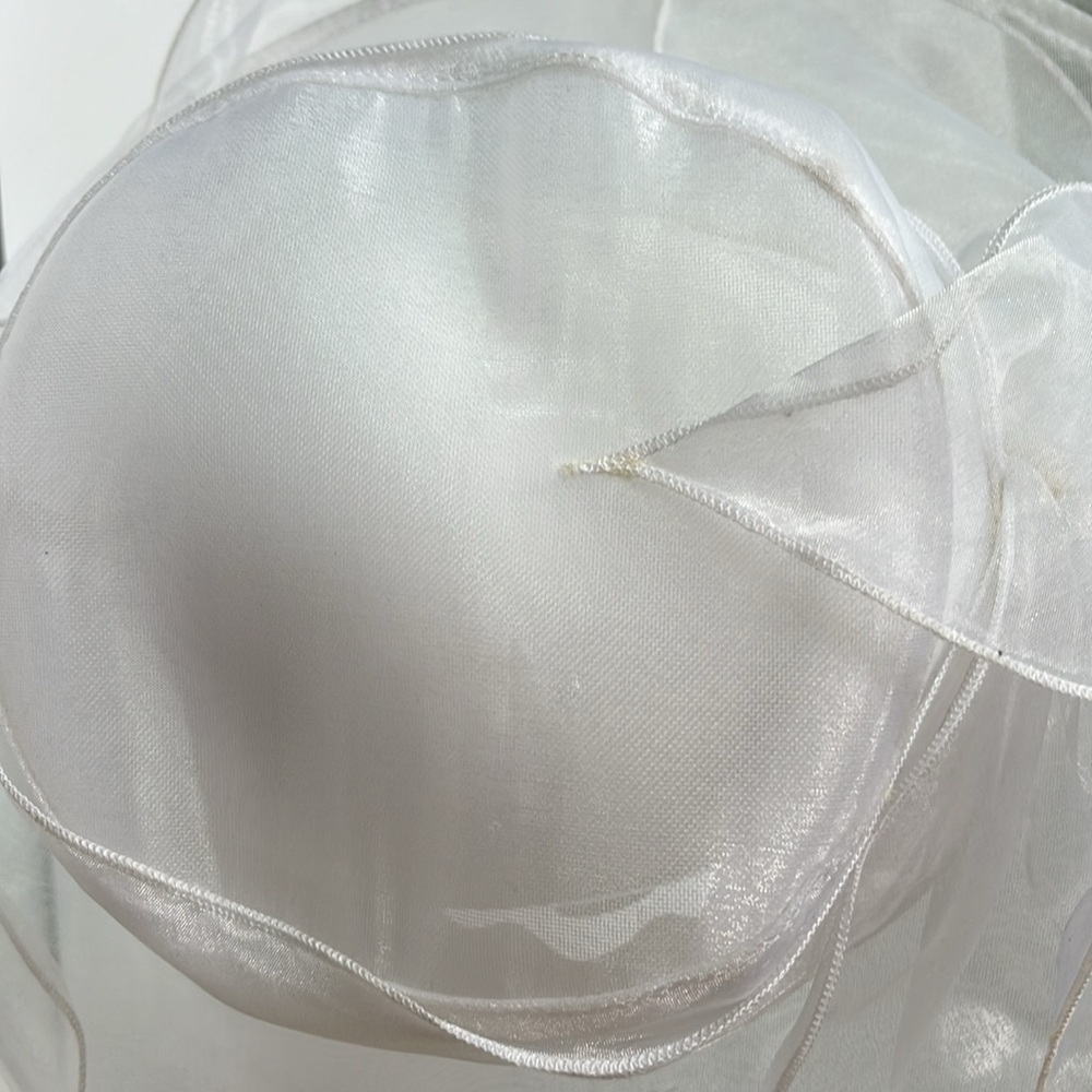 White Organza Women's Hat Sheer Elegant Bride Rhinestone Kentucky Derby - Picture 5 of 7